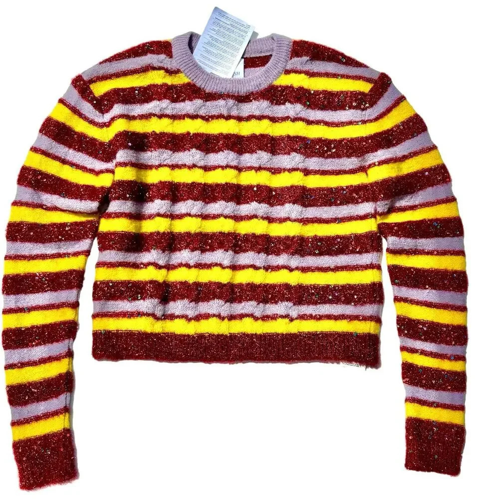 NWT Ashish Mohair Striped Pullover Sweater Sparkle-Knit Sequins Lurex Size Small